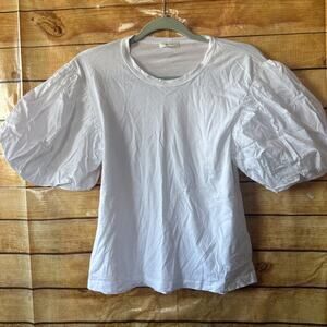 A.L.C. T Shirt XS Womens White Puff Shoulder Ruched Short Sleeve